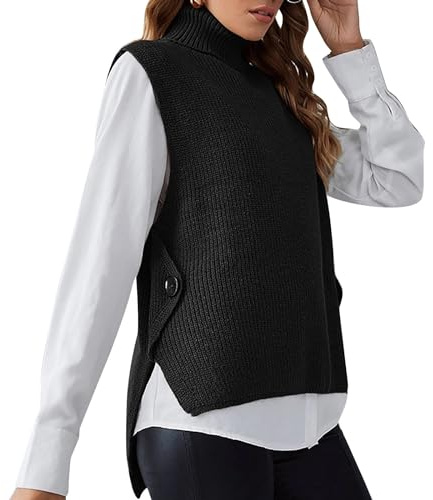 Ydsxlp Pullunder Damen Oversize Einfarbig Ärmellos Strick Casual Pullunder Strickweste Herbst V-Ausschnitt Stricken Weste Pullunder Casual Strick Tank Top Sweater Freizeit Pullunder