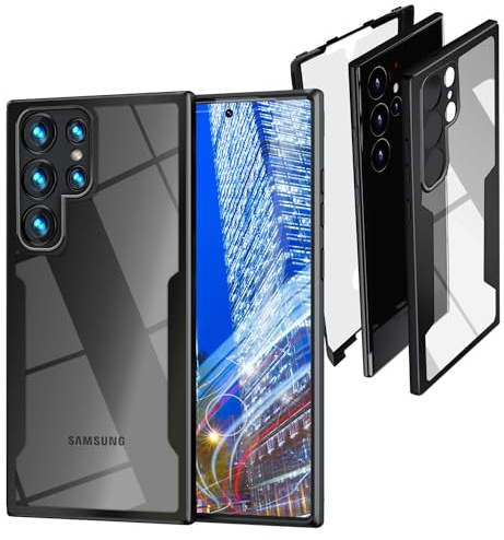 NALIA 360° Hülle für Samsung Galaxy S24 Ultra, Schwarz | Integrierter Frontschutz, Volle Touch-Funktion, Einzeln gefasste Kameralinsen, Polycarbonat-Rückseite, SURROUND