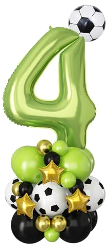Fußball Luftballons 4. Geburtstag Grün 40 Zoll Zahlen 4 Folienballon Große Football Vier Digit Luftballons Deko XXL 4 Jahr Alt Helium Luftballons für Junge 4th Party Sport Weltmeisterschaft Dekoration