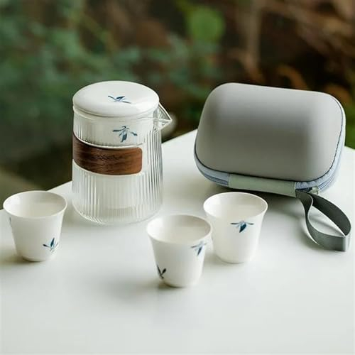 GALSOR Teeservice Für Erwachsene Reine Handbemalte Schmetterlings Orchideen Reisetee Set Tragbare Teekanne Und Teetassen Set 1 Kanne 3 Tassen Kreatives Camping Teegeschirr Teekanne Teeservice