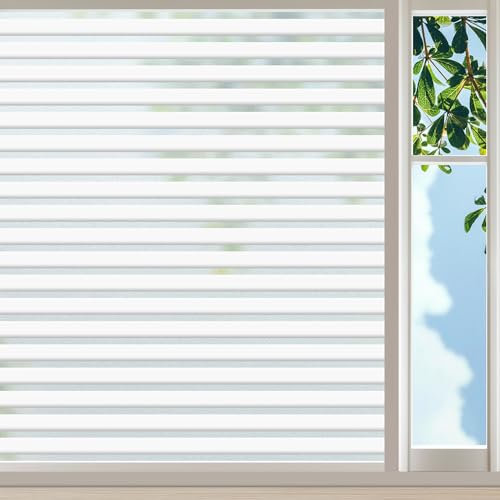 Linarun Window Film Privacy Film for Glass Windows Frosted Window Film Stripe Window Privacy Film Self Adhesive Frosted Glass Film for Windows Frosting Film 44.5x200