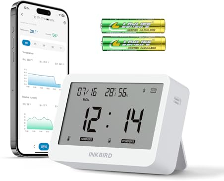Inkbird ITH-21-B Bluetooth Thermometer Hygrometer, Datenlogger Temperatur Luftfeuchtigkeit mit Batterien, Zwei Anzeigemodi, Hygrometer Thermometer Innen mit App