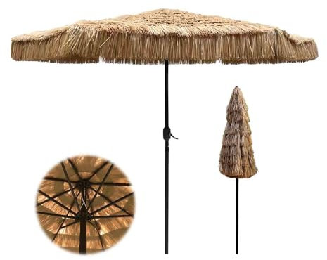 MDXVRKYBC Parasol De Jardin Exterieur 270cm, Parasol Plage en Paille Anti-UV, Contrôle Facile par Manivelle, Style Hawaien, Non Inclus Socle
