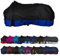 RL24 - Winterdecke Weidedecke 600D Basicline – atmungsaktive, Wind- & wasserdichte Outdoordecke mit Innenfutter & Kreuzbegurtung – Pferdedecke in Schwarz/Royalblau – 145cm (200g/m² Füllung)