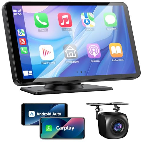 VUKARUAL Pantalla inalámbrica Apple Carplay y Android Auto para coche, pantalla táctil portátil HD de 7 pulgadas con Bluetooth, cámara de respaldo, navegación, enlace de espejo para todos los
