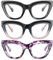 kollyseek 3 Pack Occhiali da lettura donna Anti Light Blue Cat Eye Computer Lettori con cerniera a molla (2.5, Nero, rosa, viola)