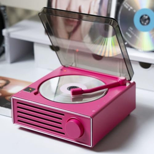 MDXHKK Lettori CD Rosa, Lettore CD Audio Integrato Retro Album, Giradischi Portatile da Soggiorno, Altoparlante Domestico, Lettore Dischi, Supporto Boombox Bluetooth, Dock per Altoparlanti