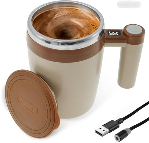 Self Stirring Coffee Mug 400 ml Kein Überlauf 200 mA Typ-C-Schnellladung kann 60 min Selbstrührender Kaffeebecher Edelstahl Rutschfest Magic Mug Becher Selbstrührende Tasse Electric Mixing Cup (Stil3)