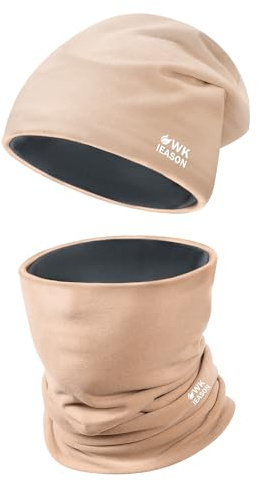 WK IEASON Winter Thermofleece Mütze Halswärmer Set, Winter Laufmütze und Thermosnoods, Unisex Schal und Fleece Mütze für Laufen Joggen Skifahren Radfahren Snowboarden Klettern Outdoor Sport
