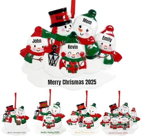 Personalisierte Weihnachtsschmuck 2025 Familie von 2/3/4/5/6, Schneemann, Weihnachtsbaum, zum Aufhängen, individueller Name, individueller Text, Geschenke, hochwertiges Harz