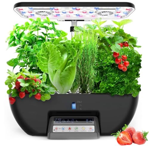 Système de culture hydroponique – Jardin d'herbes aromatiques d'intérieur à 17 trous avec système d'eau à circulation automatique, ventilateurs intégrés, écran tactile, réservoir d'eau de 7 l