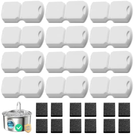 ATMZIQXR Cat Water Fountain Filters: Cat Fountain for Drinking Filter Replacement (24 Pcs) - 6 Months Set of Filters for ATMZIQXR Pet Fountains S18 - Contains 12 Carbon Filters + 12 Sponges Filters