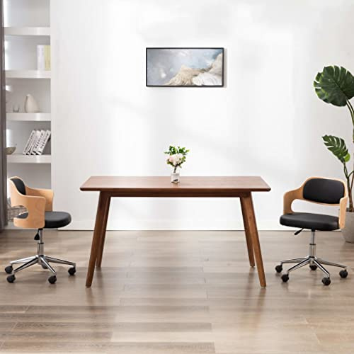 Plumbpyr Esszimmerstühle 2 STK. drehbar Schwarz Bugholz mit Kunstleder, höhenverstellbar, Kunststoffrollen, Stabiler Holzrahmen, platzsparend für Küche, Wohnzimmer, Restaurant, Café