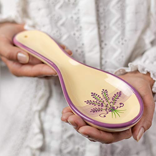City to Cottage Repose-cuillère en céramique fabriqué à la main – Support de cuillère en céramique pour comptoir de cuisine pour ustensiles et outils de cuisine – Repose-cuillère floral Levander pour