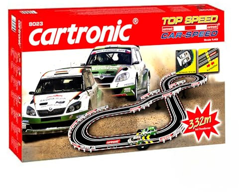 Cartronic Car-Speed Top Speed - Spielfertiges Rennbahn Set mit 3,32m Rennstrecke + 2 Rallye-Fahrzeuge (Skoda Fabia WRC) - Autorennbahn für Kinder ab 6 Jahren