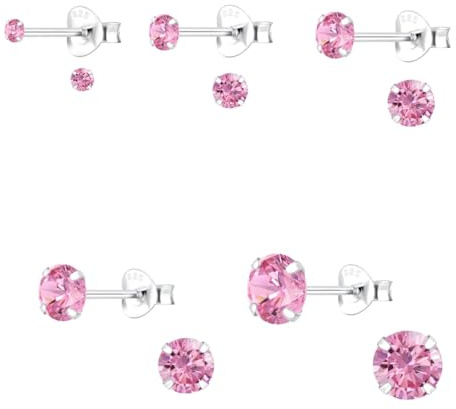 The Goldmine * Sterling Silver CZ Stud Earrings * Choose 1 Pair or 3-Pair Multi-Size Set – Multiple Sizes & Colours * Gift Boxed