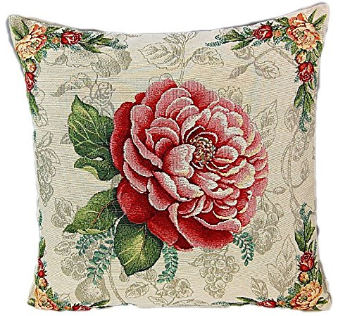 StiVoTex Elegante Kissenhülle 45 x 45 cm GOBELIN beige Bauernrose Rosè Kissenbezug Kissen rustikal (Rose Rosè)