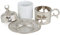 DEMMEX Turkish Greek Arabic Coffee Espresso Cup with Inner Porcelain, Metal Holder, Saucer and Lid, Turkish Chic Fildzan Fincan, 4 Pieces (Silver Clover)