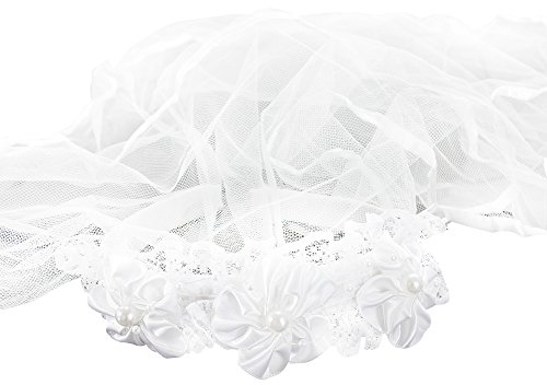 Oblique Unique® Haarreifen mit Brautschleier Blumen und Perlen für Junggesellinnenabschied JGA Hochzeit Damen Schleier Weiß