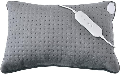 Homefront Heated Cushion Pillow Heat Pad - 110W - XL for Back Knee Neck Stomach Pain & Arthritis - Electric LED 4 Setting Control & Auto Safety Off After 90 Minutes (Grey, 60 x 38 x 14cm)