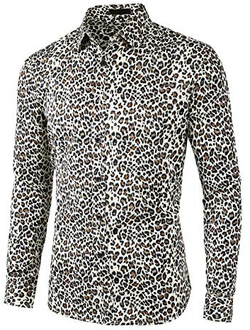 Lars Amadeus Men's Leopard Print Shirt Vintage Button Down Long Sleeve | Soft and lightweight fabric, Unique cheetah print,Perfect for parties