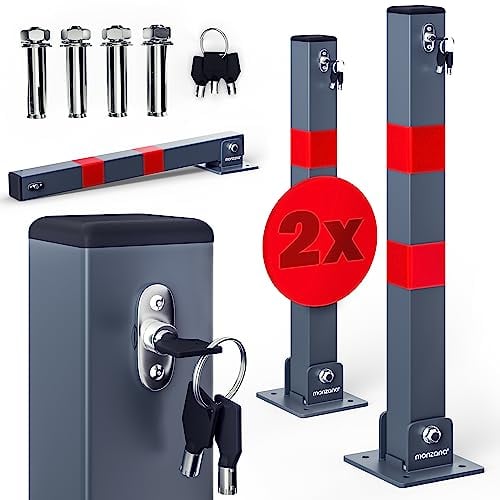 DEUBA® 2x Parkpfosten Parkplatzsperre 3 Schlüssel Sperrpfosten klappbar Stahl Robust Standfuß Stabil Park Poller Set