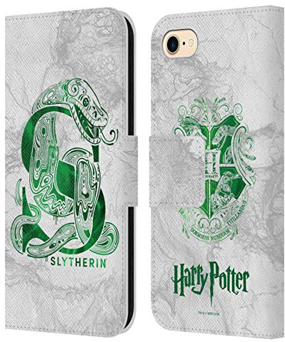 Head Case Designs Offizielle Harry Potter Slytherin Aguamenti Deathly Hallows IX Leder-Wallet-Hülle Kompatibel mit Apple iPhone 7/8 / SE 2020 & 2022