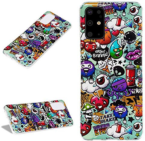 DasKAn Leuchtend Silikon Hülle für Samsung Galaxy A71, Fluoreszierend Licht im Dunkeln Bunt Muster Ultra Dünn Weich Gummi Rückseite Handy Tasche Stoßfest Gel TPU Schutzhülle, Graffiti