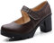 DADAWEN Women's Mary Jane Pumps Platform Mid Block Heel Dress Court Shoes Brown 3 UK
