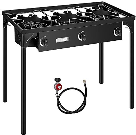 VIVOHOME Outdoor 3-Burner Stove, Max. 225,000 BTU/hr, Heavy Duty Tri-Propane Cooker with Detachable Legs Stand for Camping Cookout