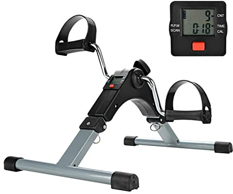 Shoze Pedal Exerciser with LCD Display Mini Exercise Bike Portable Folding Home Arm and Leg Trainer Adjustable Resistance Fitness Exercise Equipment for Women and Men (Grey)