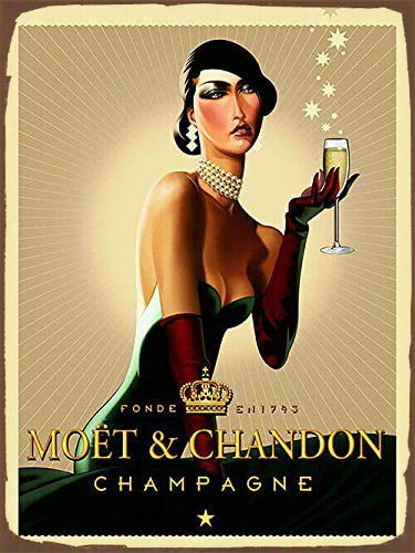 Inga Poster, Motiv: Wein Champagner, Vintage-Stil, Metall, Werbung, Wandschild, Blechschild, Metalldekoration, A5, 20,3 x 30,5 cm