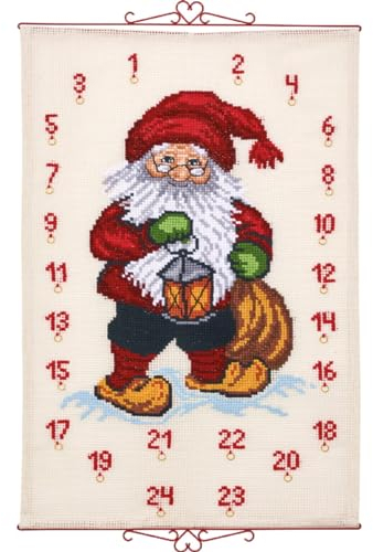 Permin Kreuzstich Stickpackung Adventskalender Santa Claus mit einer Laterne Zählmuster