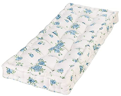 Dibor Garden Bench Cushion Blue Floral Print 100% Cotton 2 Seater Seat Pad Patio Furniture Mattress Cushion