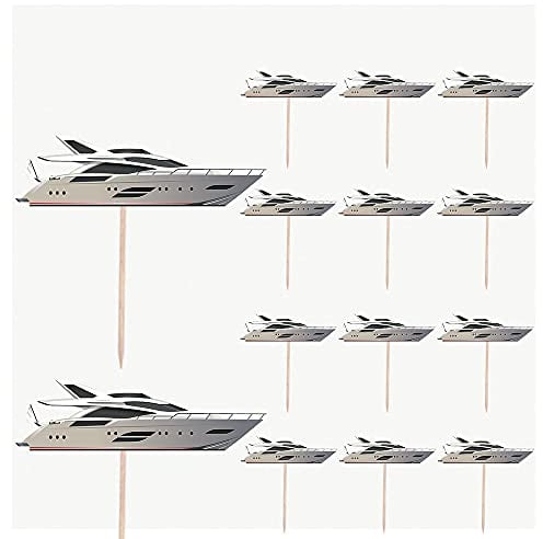 AK Giftshop Yacht Boat Birthday Party Food Cupcakes Picks Decorations Toppers (Pack of 14)