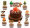 Fangleland Camping Themed Happy Birthday Cake Topper with 24 Pack Cupcake Picks Flashlight Campfire for Camping Adventure Birthday Party Decorations