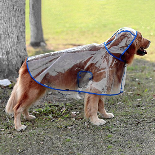 Lepep Transparenten Hunde Regenjacken Durchsichtige Hunderegenmantel wasserdichte Regenponcho Verstellbarer Regenumhang für Große und Mittelgroße Hunde, XXL bis zu 6XL (Blau, 4XL)