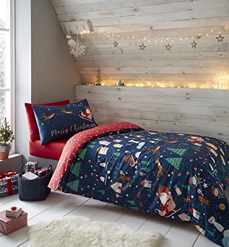 Catherine Lansfield Santas Wonderland Glow In The Dark King Duvet Set Navy BD/55525/W/KQS/NA