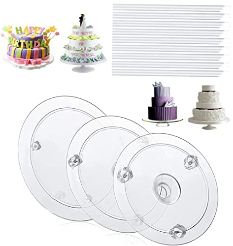 Alzata per torte a 3 livelli, 9/12/16 cm, set di bastoncini di plastica trasparente, multistrato, impilati, decorazione per torte, dessert, feste di compleanno, baby shower, forniture per matrimoni