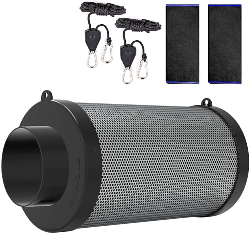 HYDROWE 10,2 cm Luftkohlefilter für Wachstumszelt, Geruchskontrolle mit Australien Virgin Holzkohle für Inline-K-Ventilator, Hydrokultur-Wachstum, Vorfilter im Lieferumfang enthalten