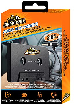 Armor All Audio Adaptateur cassette auxiliaire 3,5 mm, connectez les smartphones/tablettes/autres articles avec le fil, bouton prise/réponse pour appels/défilement des pistes de musique, etc., facile