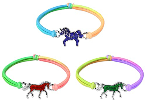 flintronic 3 Stück Pferde Armband, Stimmungsarmband mit Anhänger für Kinder, Wechselt die Farbe, Kinderarmband in leuchtenden Regenbogenfarben, Kindergeburtstag Gastgeschenke, für Jungen & Mädchen