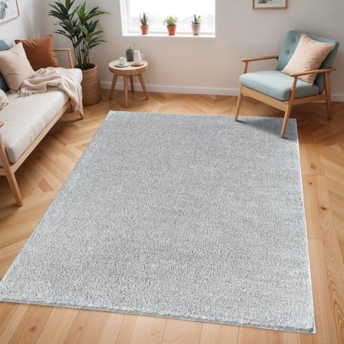 Livabliss Shaggy Rug - Modern Berber Rugs Living Room, Large 160x213 cm, Soft Shaggy Rugs for Bedroom - Neutral Boho Fluffy Rug, Easy Care Plush Thick Pile - Light Grey