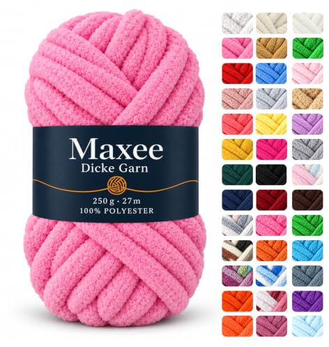 Maxee Dicke Wolle 250 g, XXL Chunky Garn zum Armstricken und Handstricken, weiches Roving-Garn zum Häkeln und Stricken für Decken, Kissen, Teppiche und Haustierbetten-04-Rosa