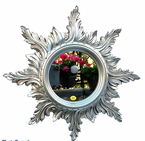 Generisch Badspiegel Zierspiegel Antik Shabby Chic Wandspiegel 50 cm -runde Sonne Spiegel - Barock Antik Dekorativer Spiegel Sonnen C 495 (Silber)