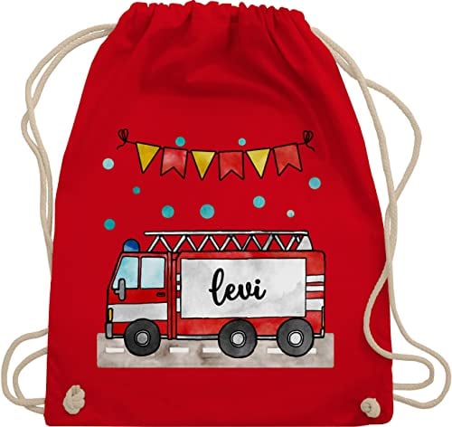 Turnbeutel Rucksack - Feuerwehrauto Motiv I Leiterwagen Geschenk Feuerwehr I Löschzug - Unisize - Rot - beutel für wechselkleidung kinder kinderturnbeutel kindergarten jugendfeuerwehr name