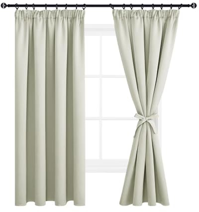 DWCN Gardinen Verdunkelungsvorhänge mit Kräuselband Thermogardine Kälteschutz mit Vorhang-Krawatten, 200x140cm(HöhexBreite), Hell Beige, 2er Set
