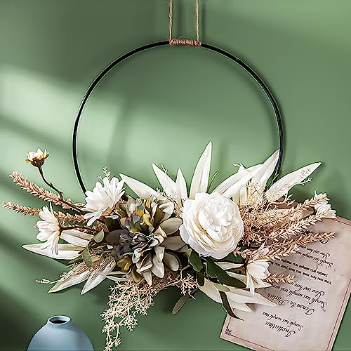 LWuuywa Ghirlanda rativa per porta, con fiori artificiali, camellia, ghirlande di benvenuto, ghirlanda per porta, autunno, in metallo, razione primaverile, per Pasqua, matrimonio, soggiorno,
