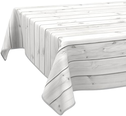 ANRO Tischdecke abwaschbar Holz Grau mit Saum 140x120 cm In-/Outdoor | mit Saum eingefasst – schmutz- & wasserabweisend, pflegeleicht – waschbar bei 30 °C – ideal für Garten, Terrasse & Esszimmer