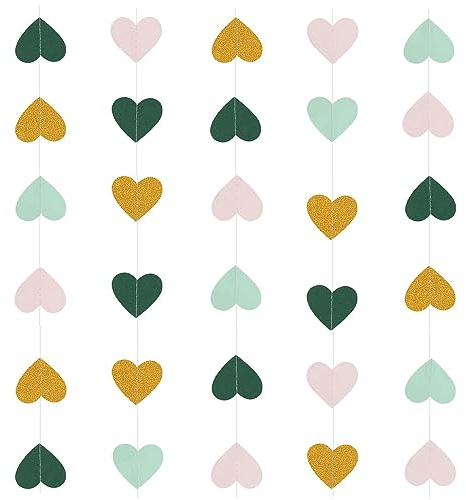 5 Stück Funkeln Herz Girlande 10 Meter Party Deko Geburtstag Papier Girlande Hängende Party Dekorationen Liebe Herz Streamer Banner für Geburtstag Baby Dusche Hochzeit Weihnachten Partyzubehör